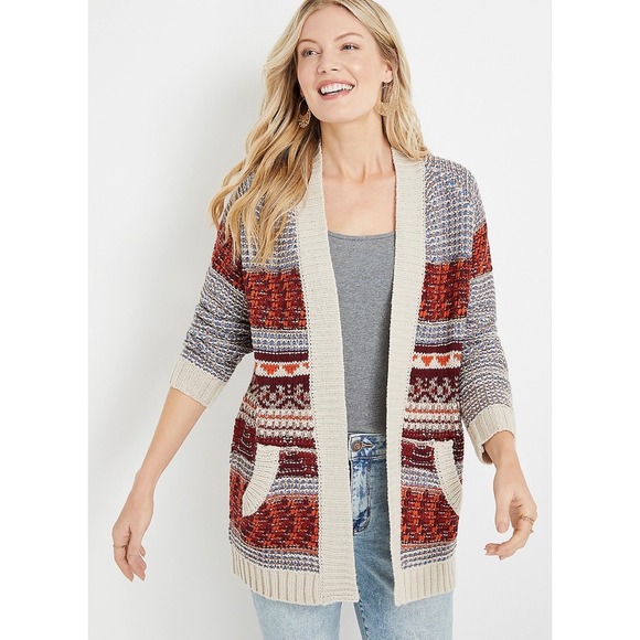 Maurices Sweaters - Maurices Womens XXL Open Front Cardigan Fair Isle Chunky Knit Sweater Blue